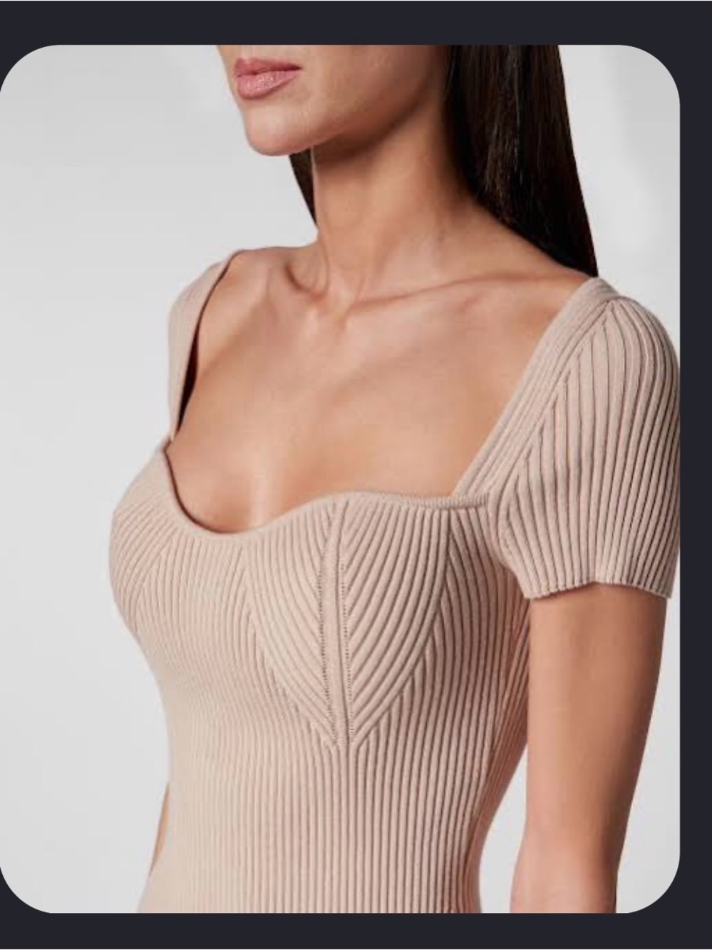 Olivaceous Ribbed Square-Neck Short Sleeve Crop Top in Nude